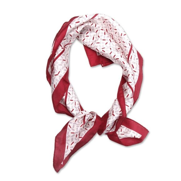 Vintage ECHO Square Silk Scarf Dash Dot Design Maroon Red White - Picture 2 of 7